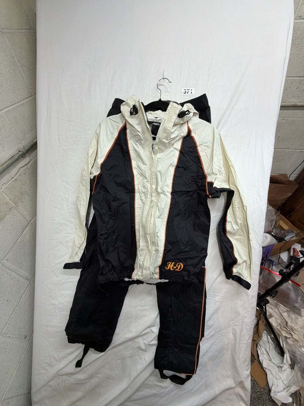 Harley-Davidson Two-Piece Rain Suit Jacket and Pants Set Black White Size S